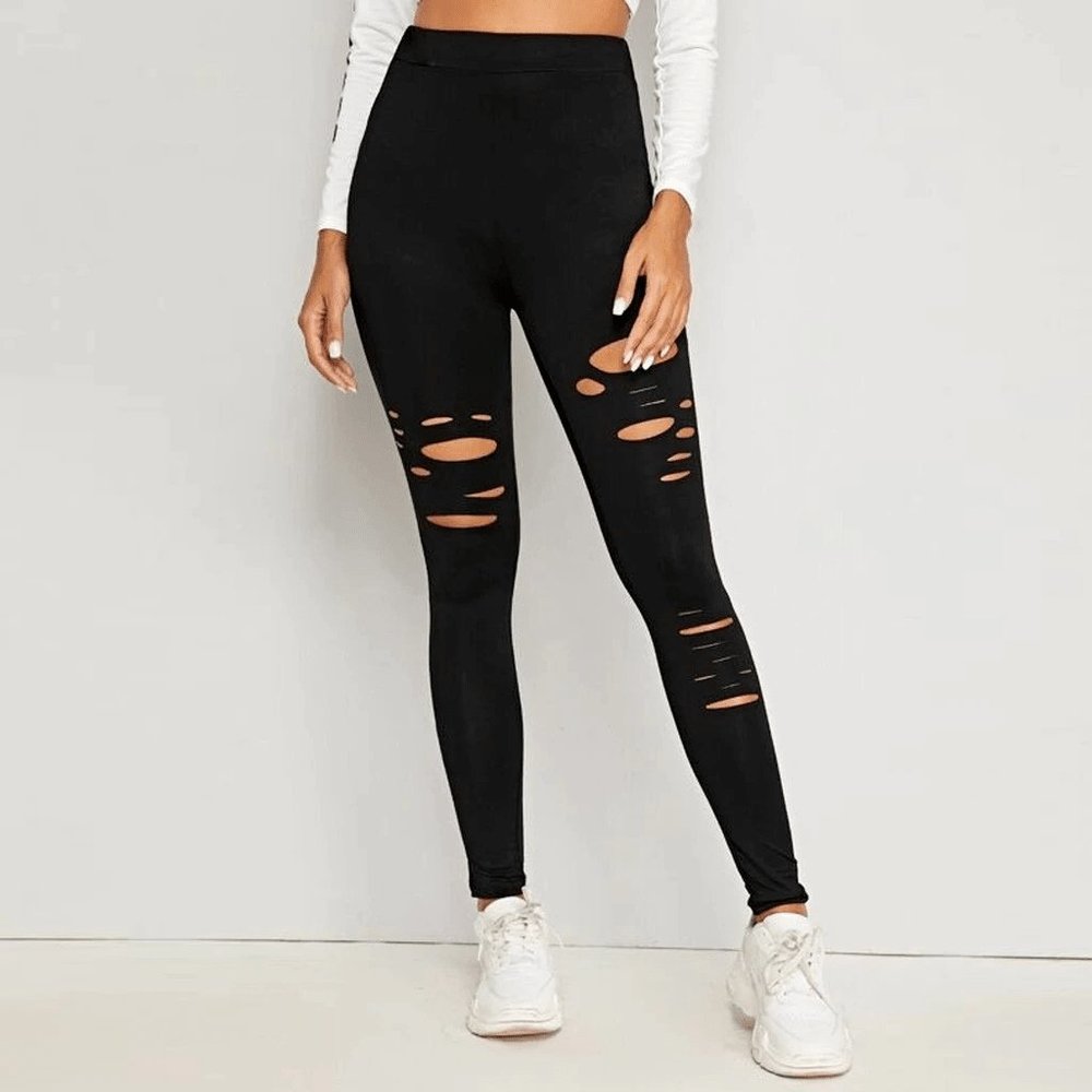 New Black "Ripped" Leggings. - Picture 3 of 6